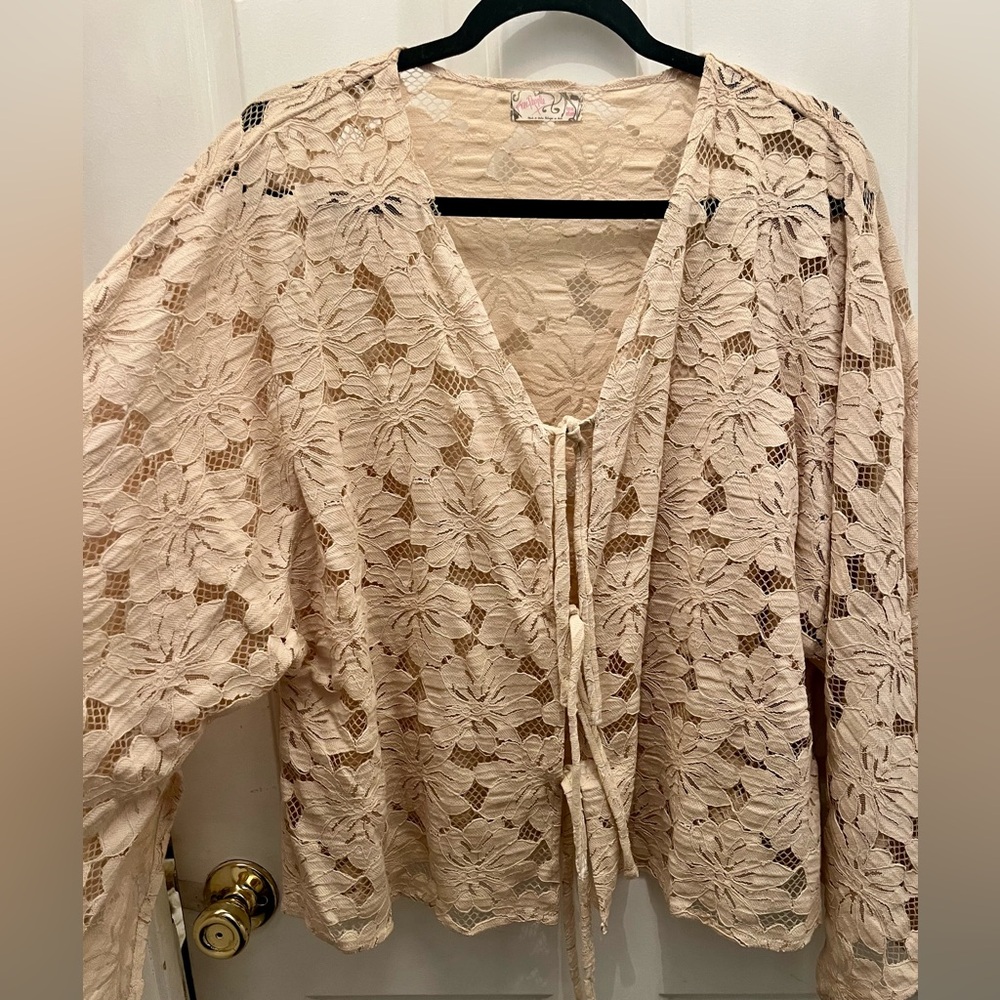 Free People Cream Lace Cardigan